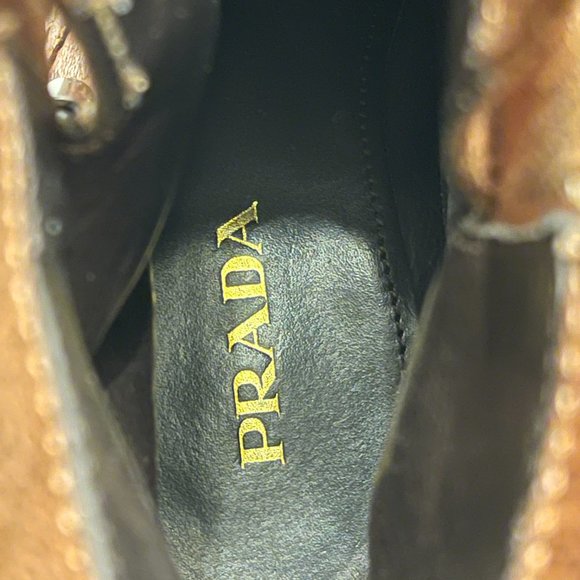 ❤️ PRADA DESIGNER ITALIAN LEATHER ANKLE CALF LOW CROSS BUCKLE BOOTS ITALY Y2K - Picture 9 of 15